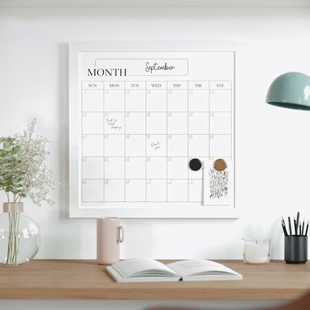 MARTHA STEWART Everette 18in. x 18in. Magnetic Calendar Dry Erase Board w/Wht Frame, w/Dry Erase Mrkr and 2 Mgnts BR-PM-MWP-4545-WT-MS